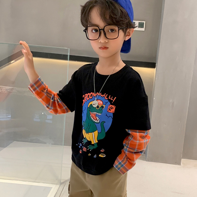 Breathable 100% Cotton Teen Boys Clothes Boys Fake Two Piece T Shirt