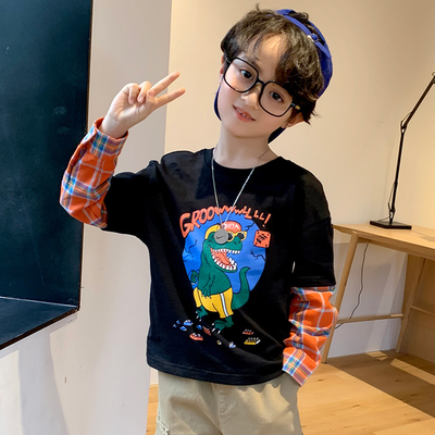 Breathable 100% Cotton Teen Boys Clothes Boys Fake Two Piece T Shirt