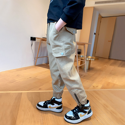 Army Green Black Khaki Boys Twill Pants Size 110-160 High Elasticity