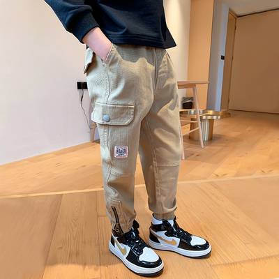 Army Green Black Khaki Boys Twill Pants Size 110-160 High Elasticity