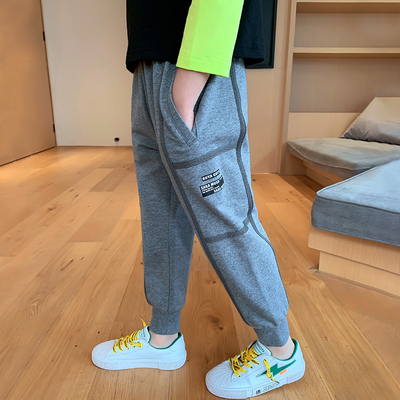 Loose woven strap Teen Boys Clothes Black Light Grey Cotton Terry Sweatpants