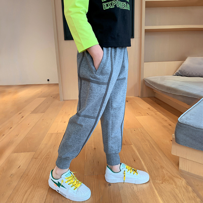 Loose woven strap Teen Boys Clothes Black Light Grey Cotton Terry Sweatpants
