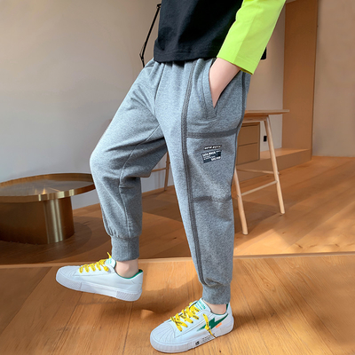 Loose woven strap Teen Boys Clothes Black Light Grey Cotton Terry Sweatpants