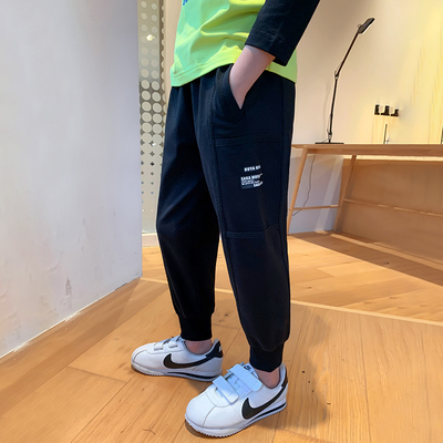 Loose woven strap Teen Boys Clothes Black Light Grey Cotton Terry Sweatpants