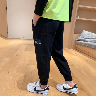 Loose woven strap Teen Boys Clothes Black Light Grey Cotton Terry Sweatpants