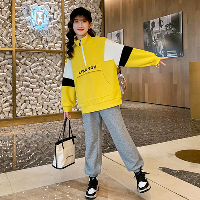 Multi Color Stand Up Collar Sweatshirt And Jogger Set Cartoon Pattern