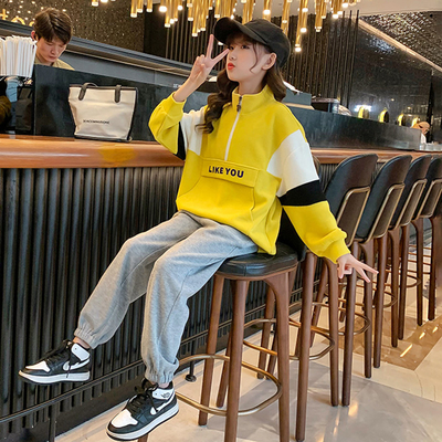 Multi Color Stand Up Collar Sweatshirt And Jogger Set Cartoon Pattern