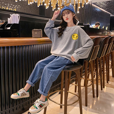 Lente Herfst Kinderkleding Set Smiley Gezicht Meisjes Oversized Sweatshirt