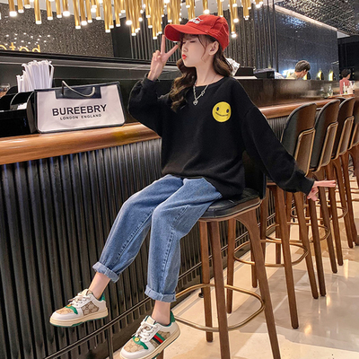Lente Herfst Kinderkleding Set Smiley Gezicht Meisjes Oversized Sweatshirt