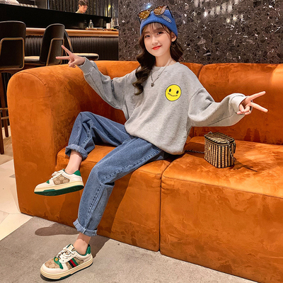 Lente Herfst Kinderkleding Set Smiley Gezicht Meisjes Oversized Sweatshirt