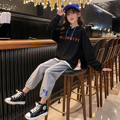 Long Sleeves Embroidered Hoodie Children Clothing Set Velvet Thickening