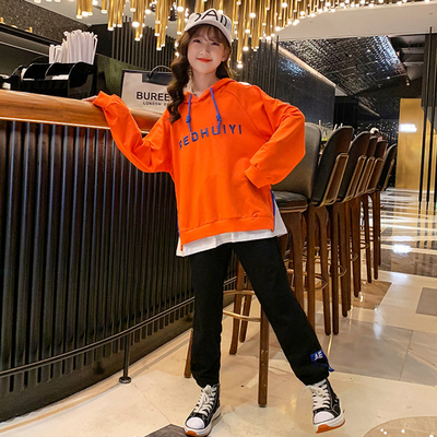 Long Sleeves Embroidered Hoodie Children Clothing Set Velvet Thickening