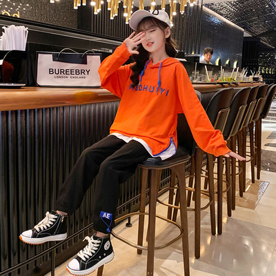 Long Sleeves Embroidered Hoodie Children Clothing Set Velvet Thickening