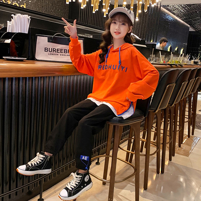 Long Sleeves Embroidered Hoodie Children Clothing Set Velvet Thickening