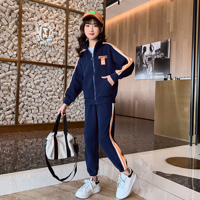 Autumn Winter Girls Sports Children Clothing Set Outfit Stand Collar Foreign Style