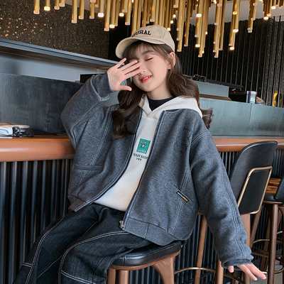 Spring Autumn Warm Childrens Coats Pink Dark Grey Girls Zip Up Baseball Jacket