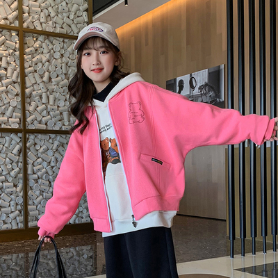 Spring Autumn Warm Childrens Coats Pink Dark Grey Girls Zip Up Baseball Jacket