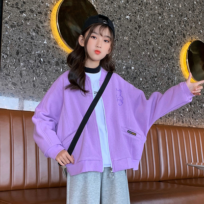 Spring Autumn Warm Childrens Coats Pink Dark Grey Girls Zip Up Baseball Jacket