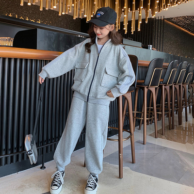 Thermal Girls Kids Casual Coat Two Piece Set Threaded Cuff Design