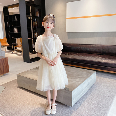 New Foreign Style Bubble Sleeve Long T-Shirt Skirt Girls Summer Dress
