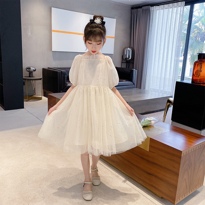 New Foreign Style Bubble Sleeve Long T-Shirt Skirt Girls Summer Dress