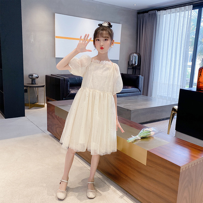 New Foreign Style Bubble Sleeve Long T-Shirt Skirt Girls Summer Dress