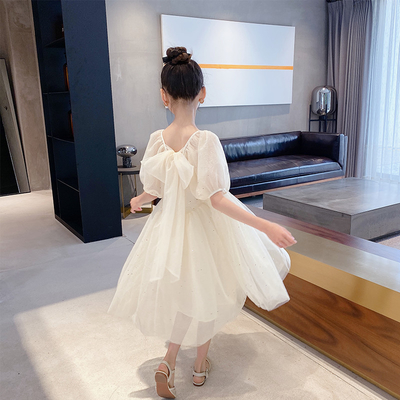 New Foreign Style Bubble Sleeve Long T-Shirt Skirt Girls Summer Dress
