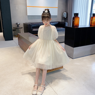 New Foreign Style Bubble Sleeve Long T-Shirt Skirt Girls Summer Dress