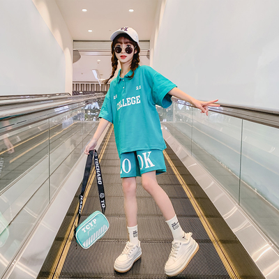 Summer Lapel Dress Western Style Two Sets Girls Suit