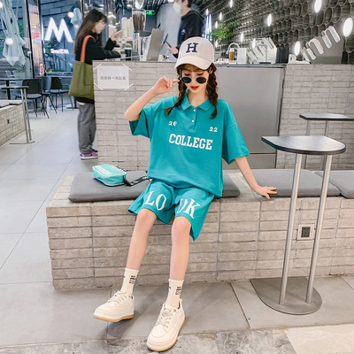 Summer Lapel Dress Western Style Two Sets Girls Suit