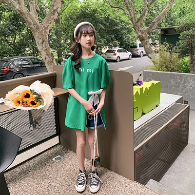 Girls Summer Dress New Foreign Style Pure Cotton Long T-Shirt Skirt