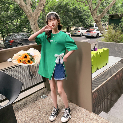 Girls Summer Dress New Foreign Style Pure Cotton Long T-Shirt Skirt