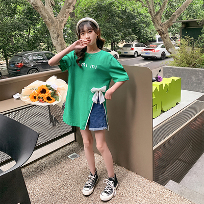 Girls Summer Dress New Foreign Style Pure Cotton Long T-Shirt Skirt