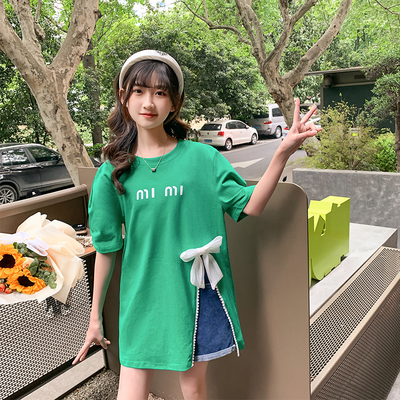 Girls Summer Dress New Foreign Style Pure Cotton Long T-Shirt Skirt