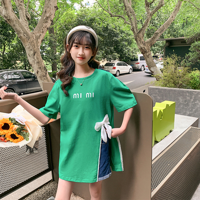 Girls Summer Dress New Foreign Style Pure Cotton Long T-Shirt Skirt
