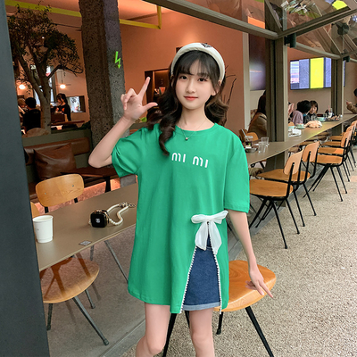 Girls Summer Dress New Foreign Style Pure Cotton Long T-Shirt Skirt
