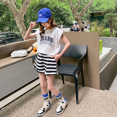 Western Style Girls Suit Summer Lapel Stylish Summer Dress Two Sets
