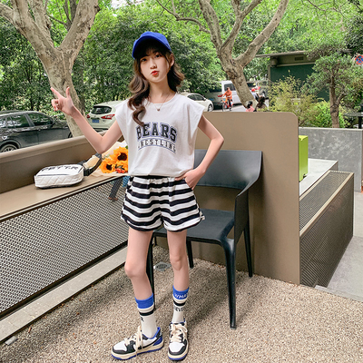 Western Style Girls Suit Summer Lapel Stylish Summer Dress Two Sets