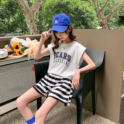 Western Style Girls Suit Summer Lapel Stylish Summer Dress Two Sets