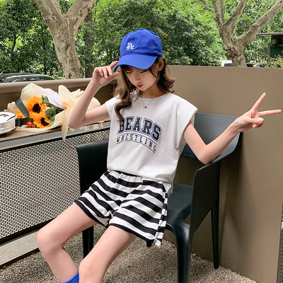 Western Style Girls Suit Summer Lapel Stylish Summer Dress Two Sets
