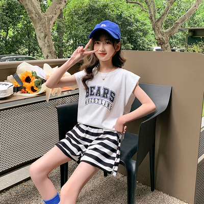 Western Style Girls Suit Summer Lapel Stylish Summer Dress Two Sets