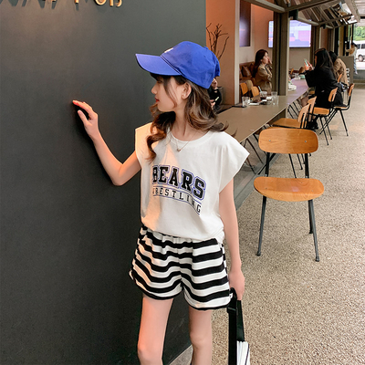 Western Style Girls Suit Summer Lapel Stylish Summer Dress Two Sets