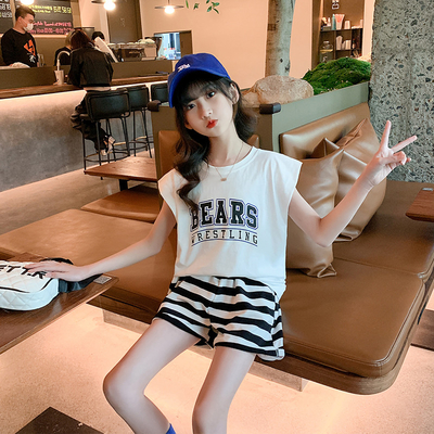Western Style Girls Suit Summer Lapel Stylish Summer Dress Two Sets