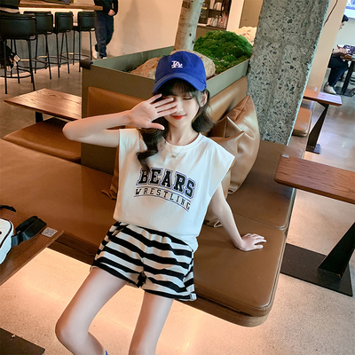 Western Style Girls Suit Summer Lapel Stylish Summer Dress Two Sets