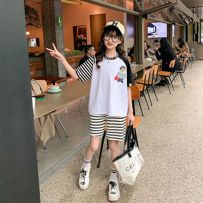 Girls Round Collar Childrens Summer Clothes Western Fashion Summer Clothes Two Sets