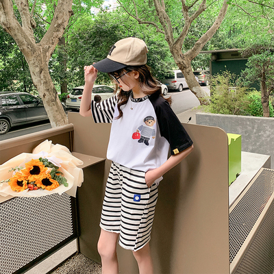 Girls Round Collar Childrens Summer Clothes Western Fashion Summer Clothes Two Sets