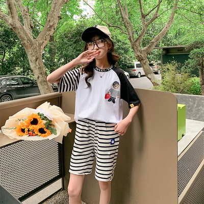 Girls Round Collar Childrens Summer Clothes Western Fashion Summer Clothes Two Sets