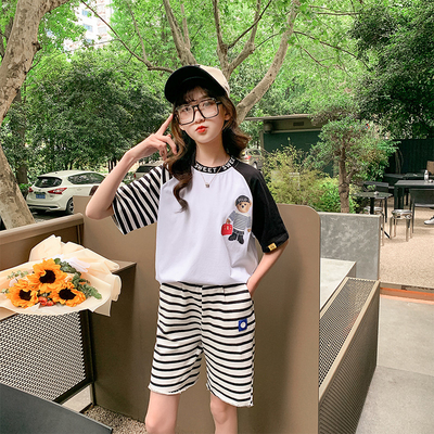 Girls Round Collar Childrens Summer Clothes Western Fashion Summer Clothes Two Sets