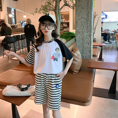 Girls Round Collar Childrens Summer Clothes Western Fashion Summer Clothes Two Sets
