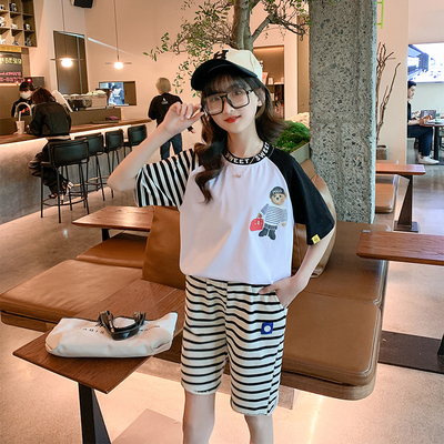 Girls Round Collar Childrens Summer Clothes Western Fashion Summer Clothes Two Sets